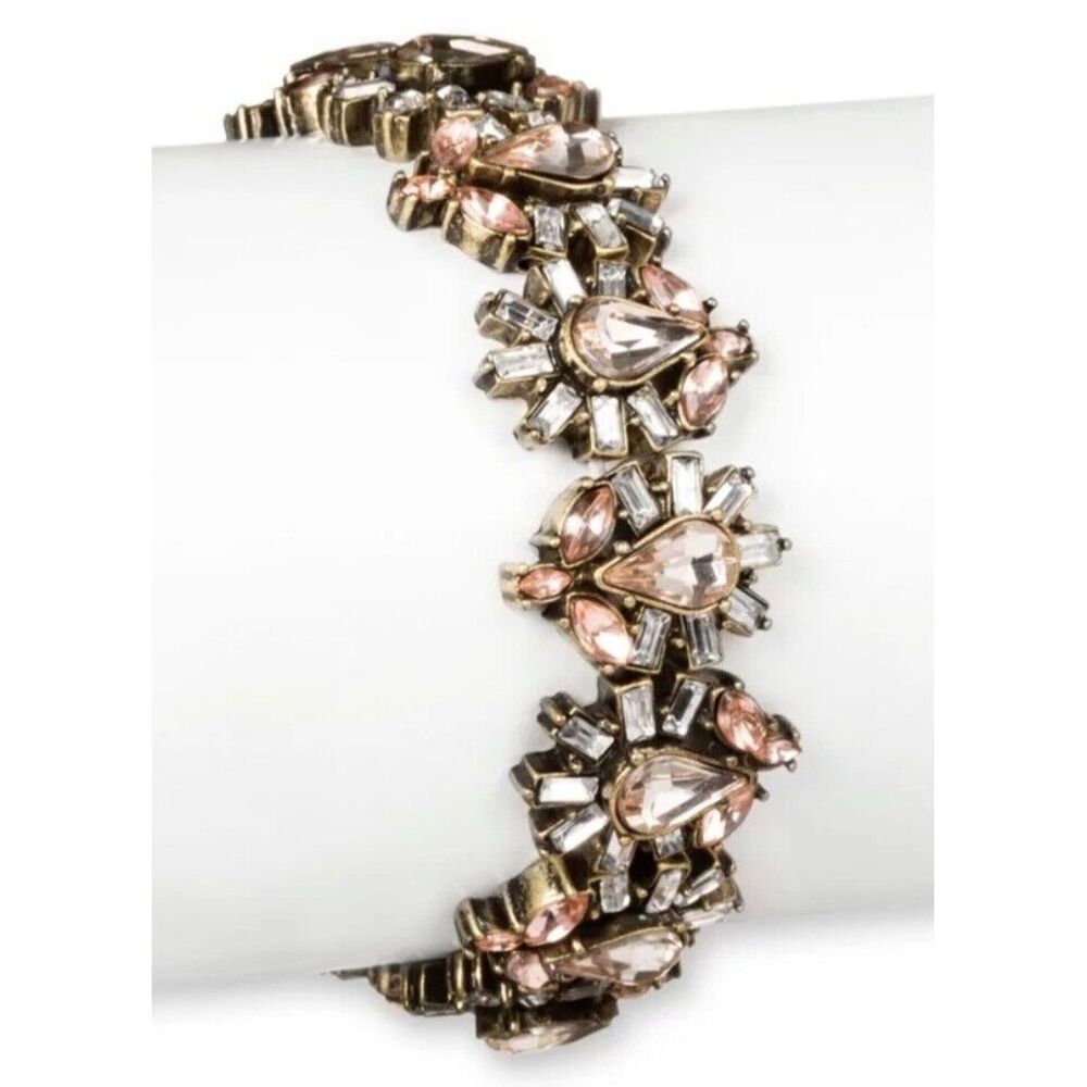 Sugar Fix by Bauble Bar Bracelet Stretch Pink/Grey Rhinestones Florets Reversed